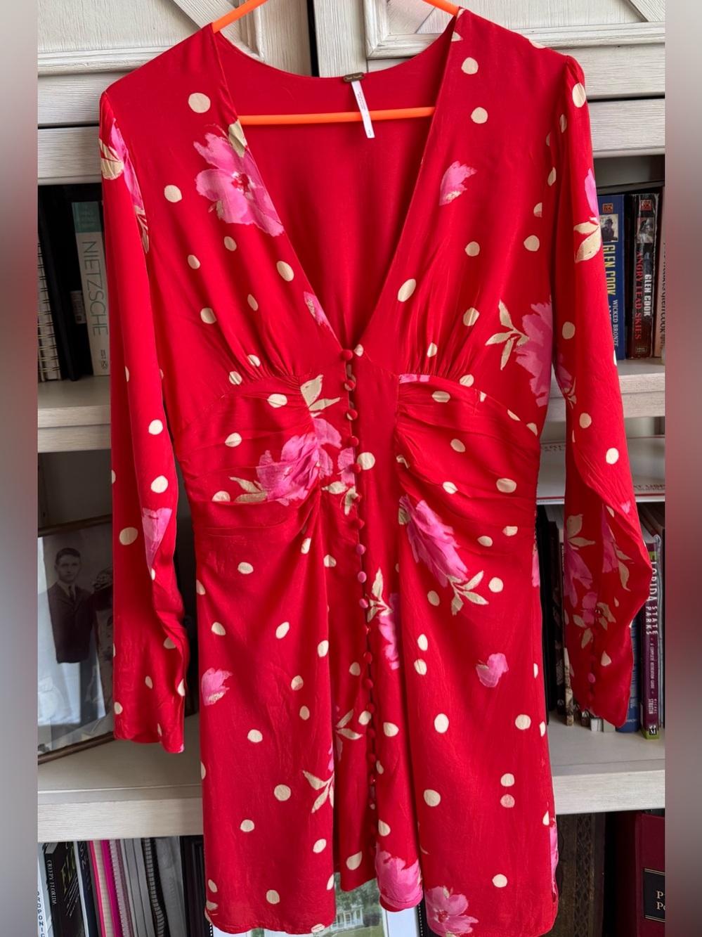 Free People Bright Red V-Neck Dress